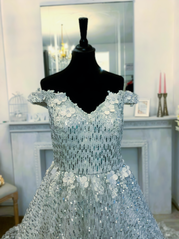 Robe de mariée princesse sequins argentés : Glamour et féerie