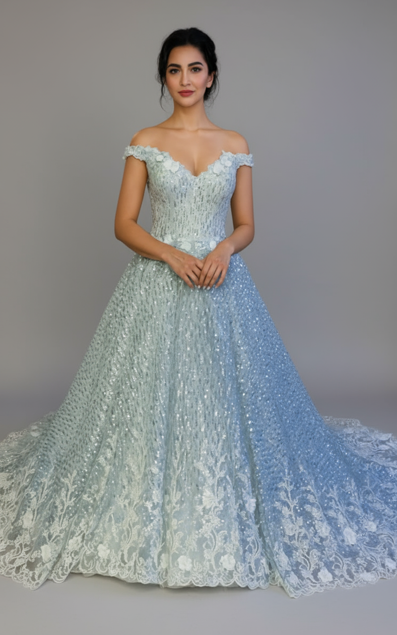 Robe de mariée princesse sequins argentés : Glamour et féerie