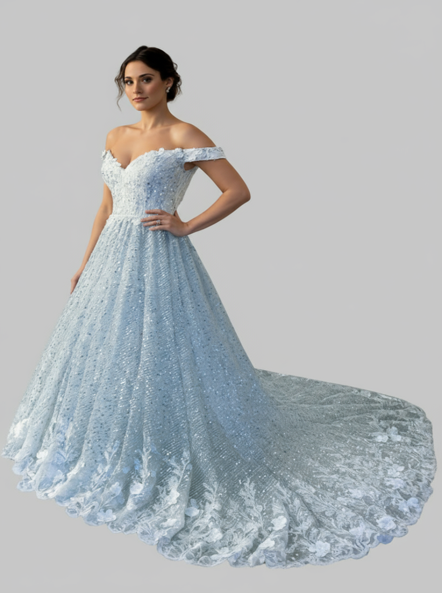 Robe de mariée princesse sequins argentés : Glamour et féerie