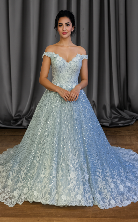Robe de mariée princesse sequins argentés : Glamour et féerie
