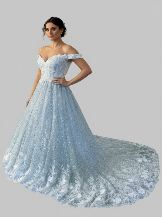 Robe de mariée princesse sequins argentés : Glamour et féerie